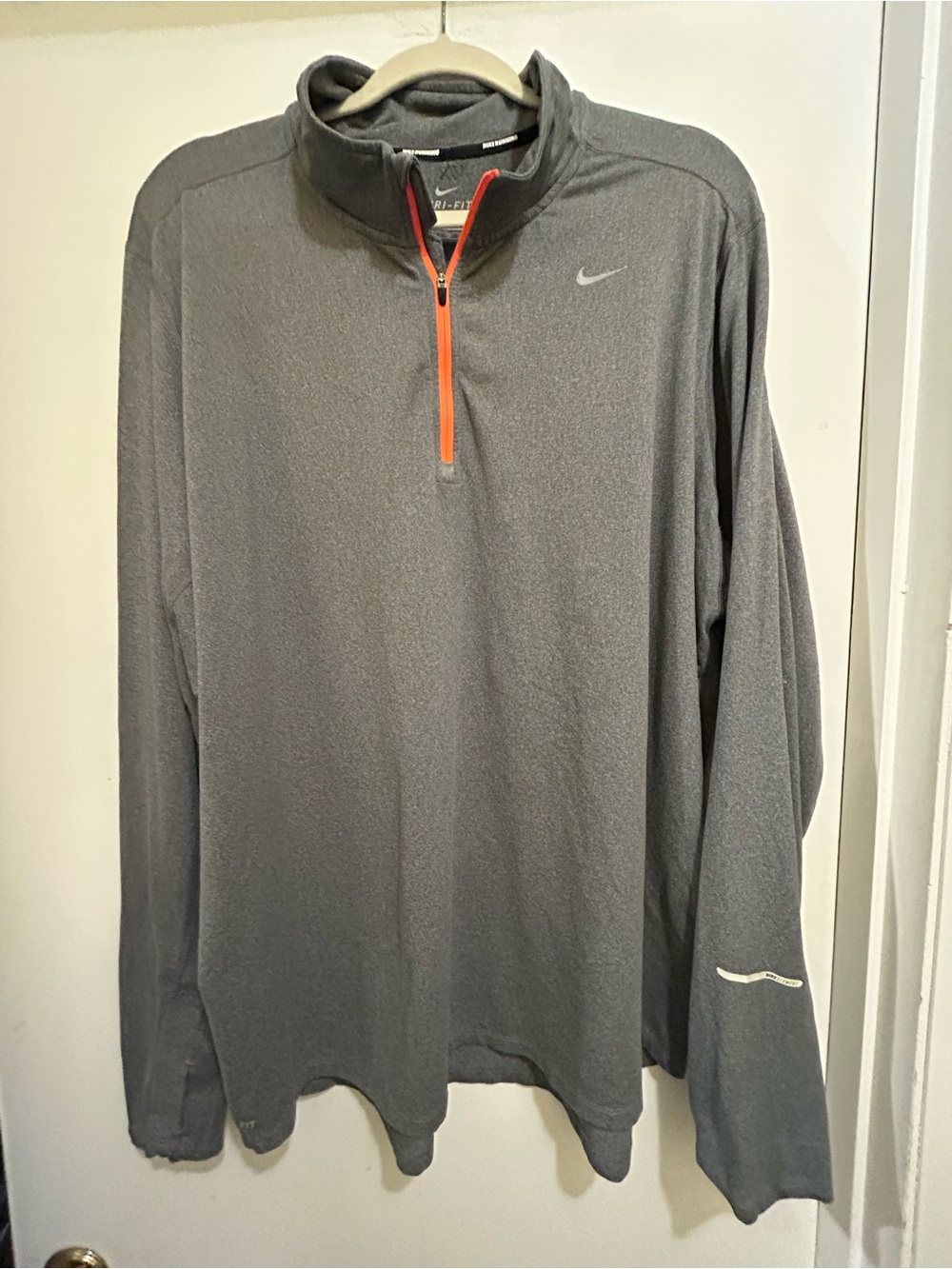 Nike Running Men’s Gray 1/4-Zip Dri Fit Pullover W/Orange Trim, Size XXL